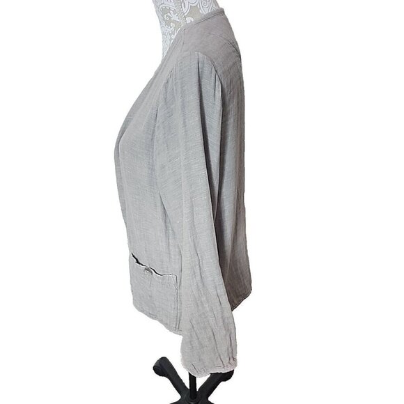 Tahari Jacket Linen Cotton Gauze Open Long Sleeve Pockets Women's Medium - Picture 7 of 9